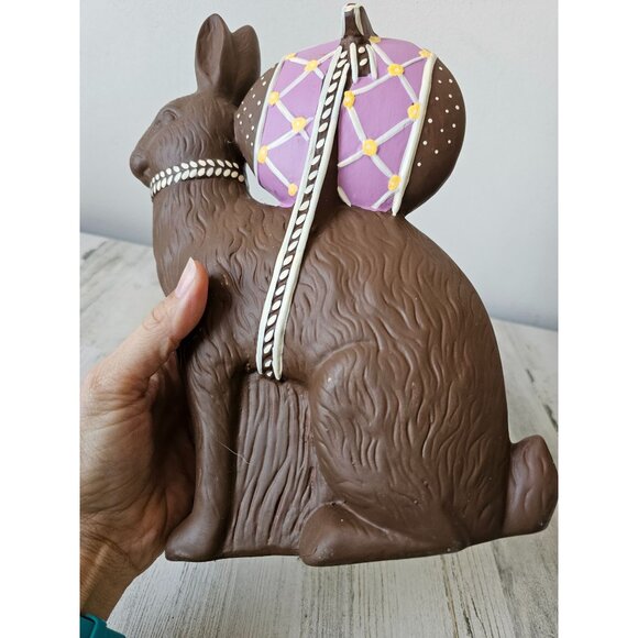Vintage ceramic faux chocolate bunny fake egg rabbit Easter decor unique - Picture 8 of 10